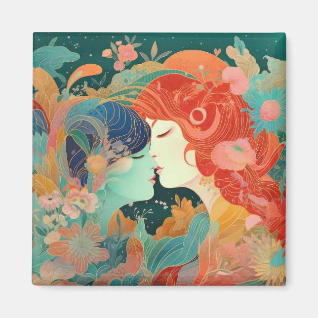 Imán Su amor, su camino | Beso Lésbico Estilo Art Déco (Frente)