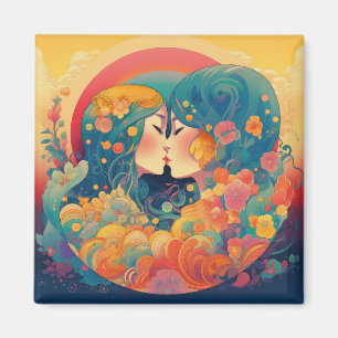 Imán Su amor, su camino   Beso Lésbico Estilo Art Déco