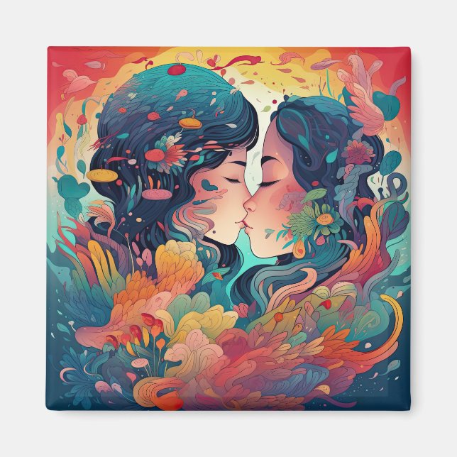 Imán Su amor, su camino | Beso Lésbico Estilo Art Déco (Frente)