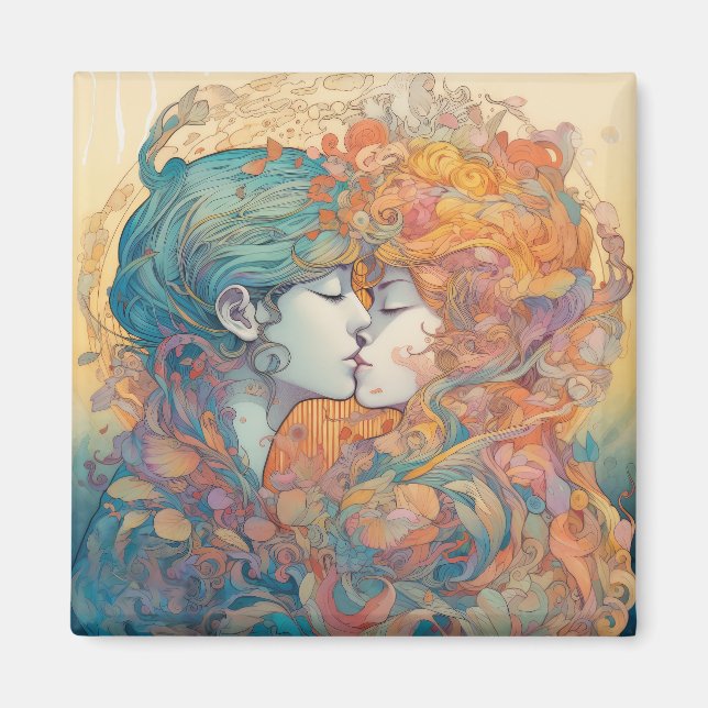 Imán Su amor, su camino | Beso Lésbico Estilo Art Déco (Frente)
