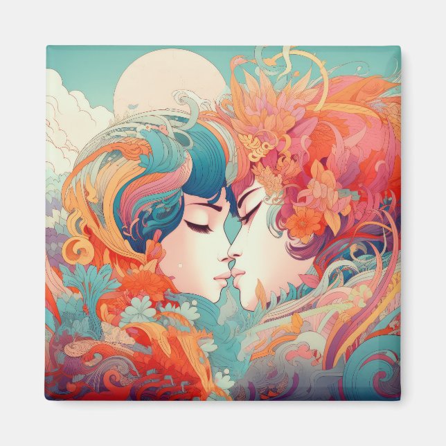 Imán Su amor, su camino | Beso Lésbico Estilo Art Déco (Frente)