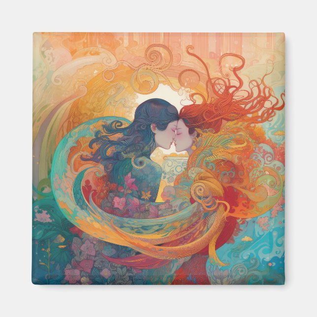 Imán Su amor, su camino | Beso Lésbico Estilo Art Déco (Frente)