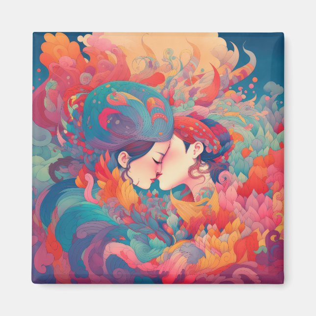 Imán Su amor, su camino | Beso Lésbico Estilo Art Déco (Frente)