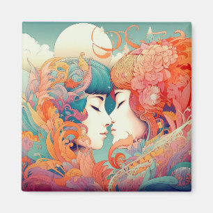 Imán Su amor, su camino   Beso Lésbico Estilo Art Déco