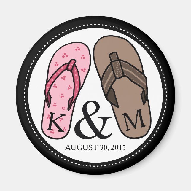 Imán Su Boda Monogramada Flip Flops (Frente)