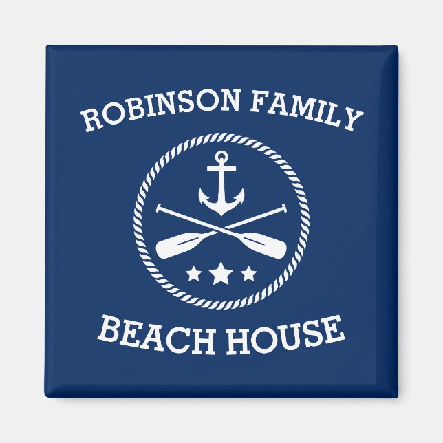 Imán Su familia Beach House Nombre Anchor Oars Stars (Frente)