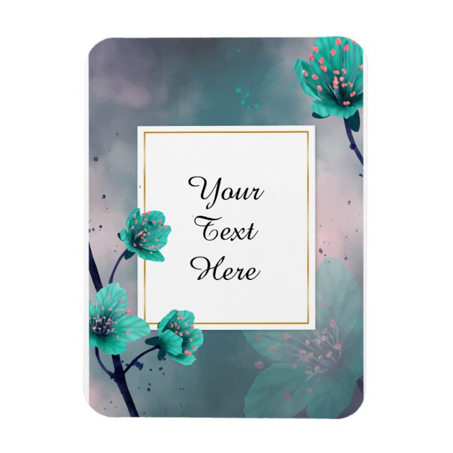 Imán Su Texto Personalizado - Flores Verde Azul Persona (Vertical)