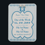 Imán Su y su Blue Oxford Pinstripe<br><div class="desc">Ultra-delgado "Save The Date" Refrigerator Magnet de nuestra colección original de Bodas gay tiene un toque de capricho y el ambiente de los estilos gráficos "Gay Nineties". Rindiendo homenaje a la siempre popular camisa azulada de rayas oxford, los cuadros de los años 1890 y las formas de llamada y la...</div>