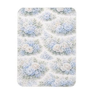 Imán Suave Floral Elegante Romántico Acuarela Azul Blan