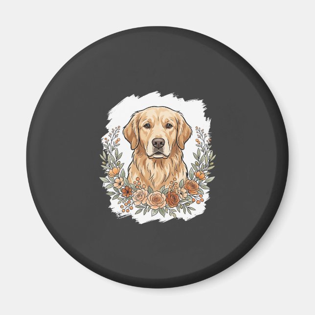Imán Sublimación de Golden Retriever Floral (Frente)