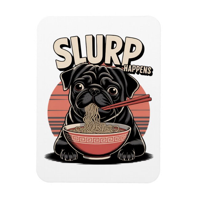 Imán Sucede un agujereado gracioso de Pug que come Rame (Vertical)