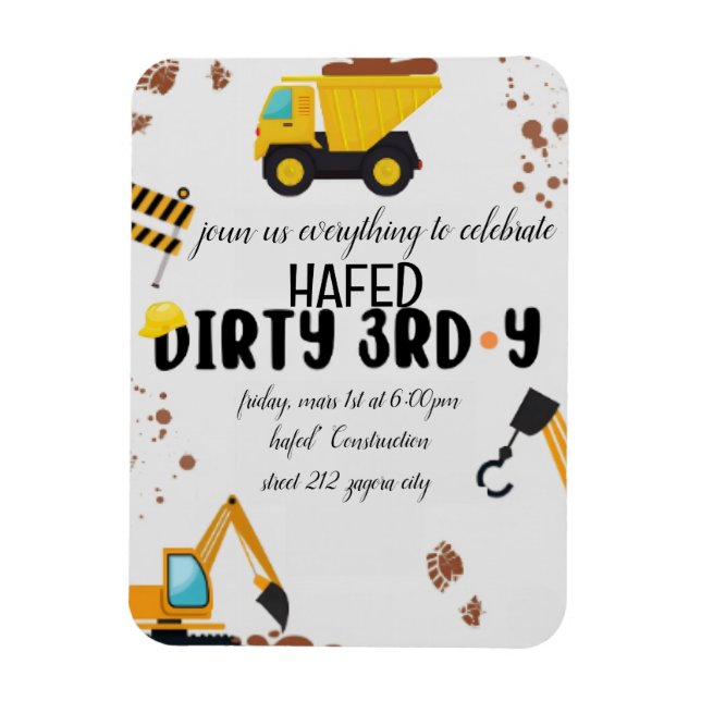 Imán Sucia 3-Y Invitación de tercer cumpleaños (Vertical)