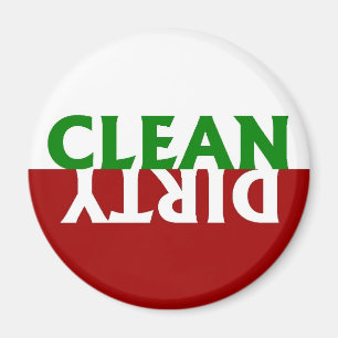 Imán sucio limpio verde rojo del lavaplatos