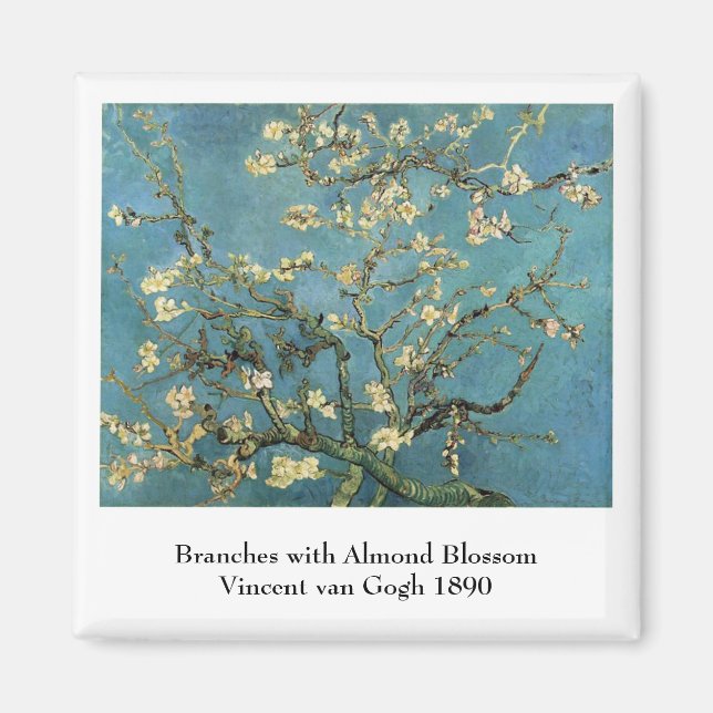 Imán Sucursales con flores de almendra de Vincent van G (Frente)