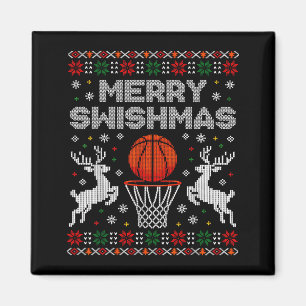 Imán Sudadera fea de Navidad de baloncesto Merry Swishm