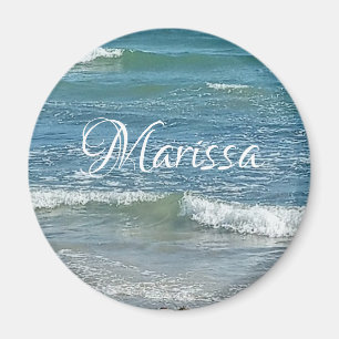 Imán Sudsy Blue Atlantic Ocean Shore Custom Name