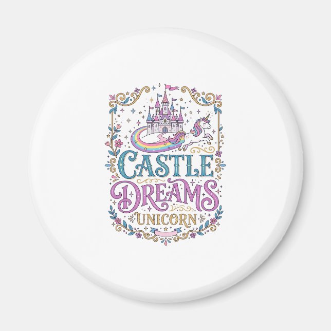 Imán Sueños del Castillo de Unicornio Unicornio Fondo B (Frente)