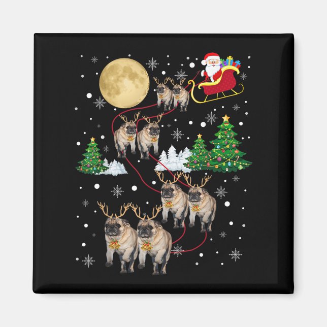 Imán Suéter de Navidad de árbol de perros Pug Xmas masc (Frente)
