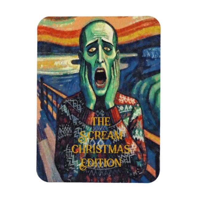 Imán Suéter de Navidad - Edvard Munch con Estrés de Dic (Vertical)