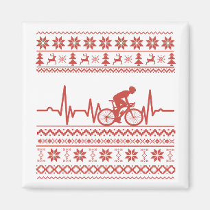 Imán Suéter de navidad feo montando en bicicleta
