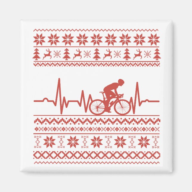 Imán Suéter de navidad feo montando en bicicleta (Frente)