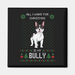 Imán Suéter feo de Navidad Bully Perro Bulldog Francés