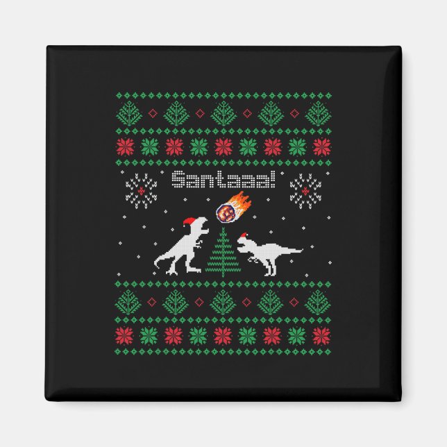 Imán Sueter Feo de Navidad de Dinosaurio Santaaa  (Frente)
