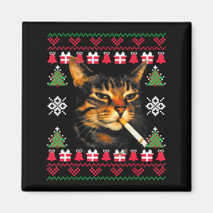 Imán Suéter feo de Navidad divertido para gato fumando