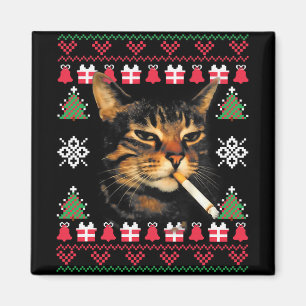 Imán Suéter feo de Navidad divertido para gatos fumando