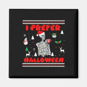 Imán Suéter feo de Navidad Esqueleto prefiero Halloween