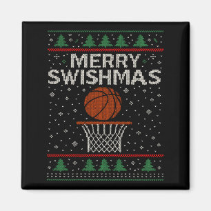 Imán Suéter feo de Navidad Merry Swishmas Baloncesto J