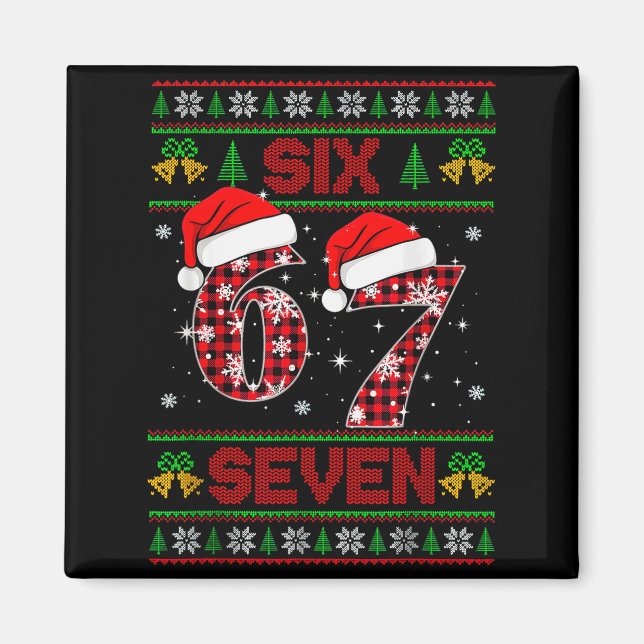 Imán Suéter feo de Navidad para niños 67 Meme Six Seven (Frente)