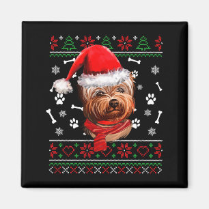 Imán Suéter Feo Navidad Yorkie Perro Gorro Santa Pijama