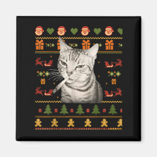 Imán Suéteres Feos de Navidad con Gato Divertido Fumand