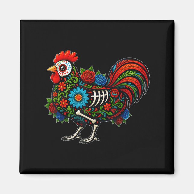 Imán Sugar Skull Chicken Dia De Muertos Halloween Day O (Frente)
