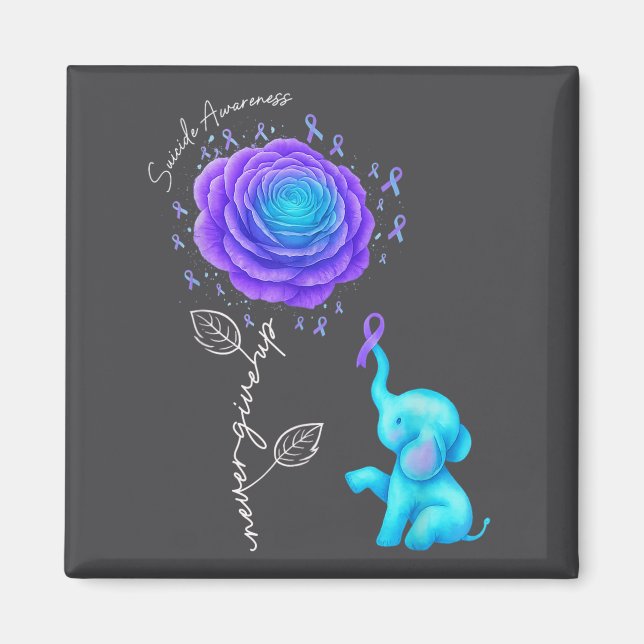 Imán Suicide Prevention Teal Purple Flower Elephant Rib (Frente)