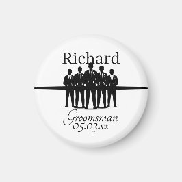 Imán Suited Groomsman Silhouette Wedding Party Name Dat