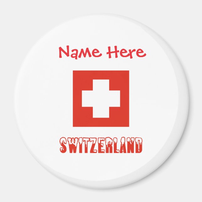 Imán Suiza Bandera Suiza Personalización Roja (Frente)