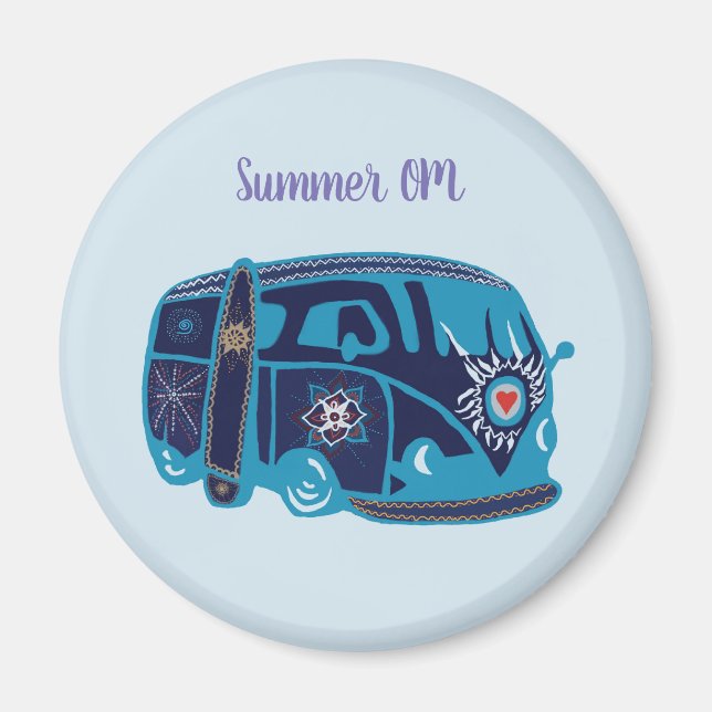Imán Summer Om Hippie Van Standard, 5,7 Cm Round Magnet (Frente)