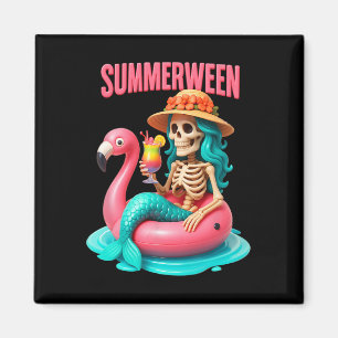 Imán Summer-ween Mermaid Skeleton Flamingo Halloween Be