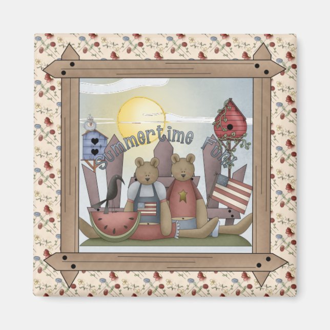 Imán Summertime Fun Country Teddy Bears Magnet (Frente)