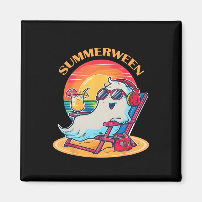 Imán Summerween Cute Spooky Summer Ghost Halloween Love (Frente)