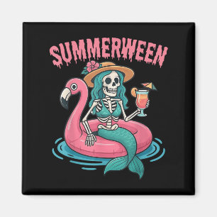 Imán Summerween Mermaid Skeleton Beach Flamingo Hallowe