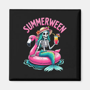 Imán Summerween Mermaid Skeleton Beach Flamingo Hallowe