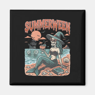 Imán Summerween Mermaid Skeleton Beach Flamingo Hallowe