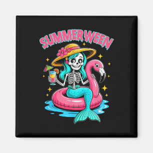 Imán Summerween Mermaid Skeleton Halloween Flamingo Sum