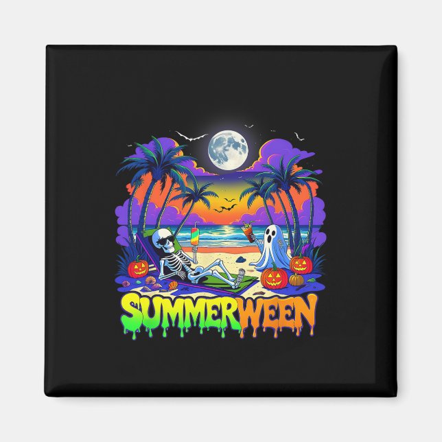 Imán Summerween Skeleton Ghost Beach Funny Spooky Hallo (Frente)
