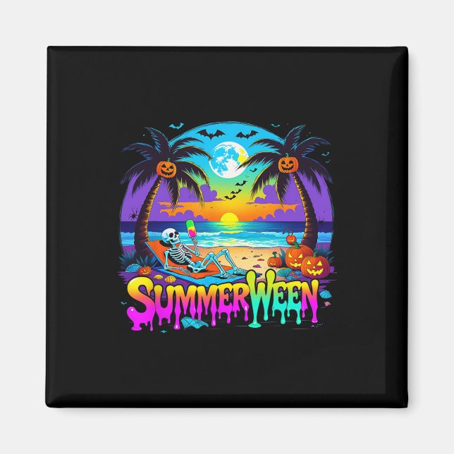 Imán Summerween Skeleton Ghost Beach Funny Spooky Hallo (Frente)