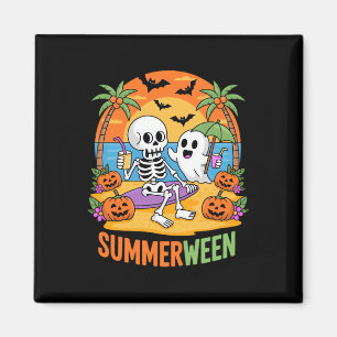 Imán Summerween Skeleton Ghost Beach Halloween Party Fu