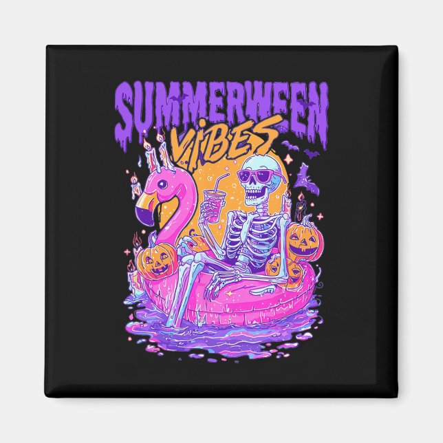 Imán Summerween Skeleton Spooky Summer Beach Skelly Hal (Frente)